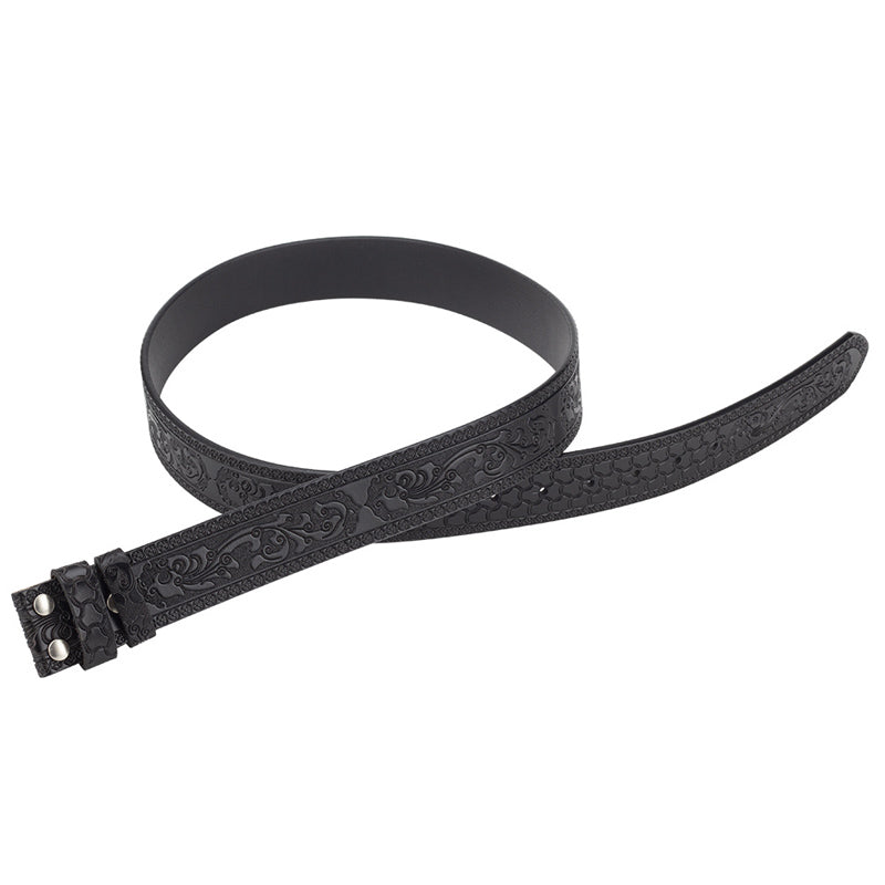 Heren splitleren vintage gegraveerde riem met gladde gesp 03835457U