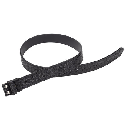 Heren splitleren vintage gegraveerde riem met gladde gesp 03835457U