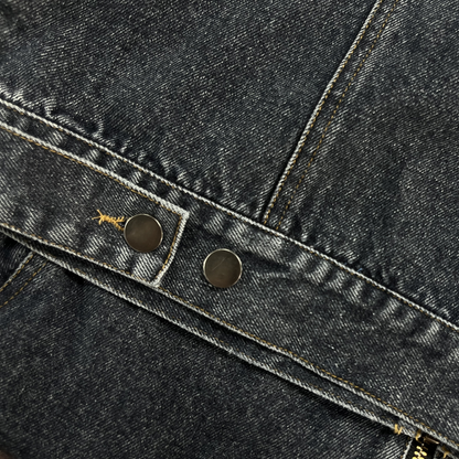 Heren vintage jeansjack met gewassen baseballkraag en slim-fit pasvorm