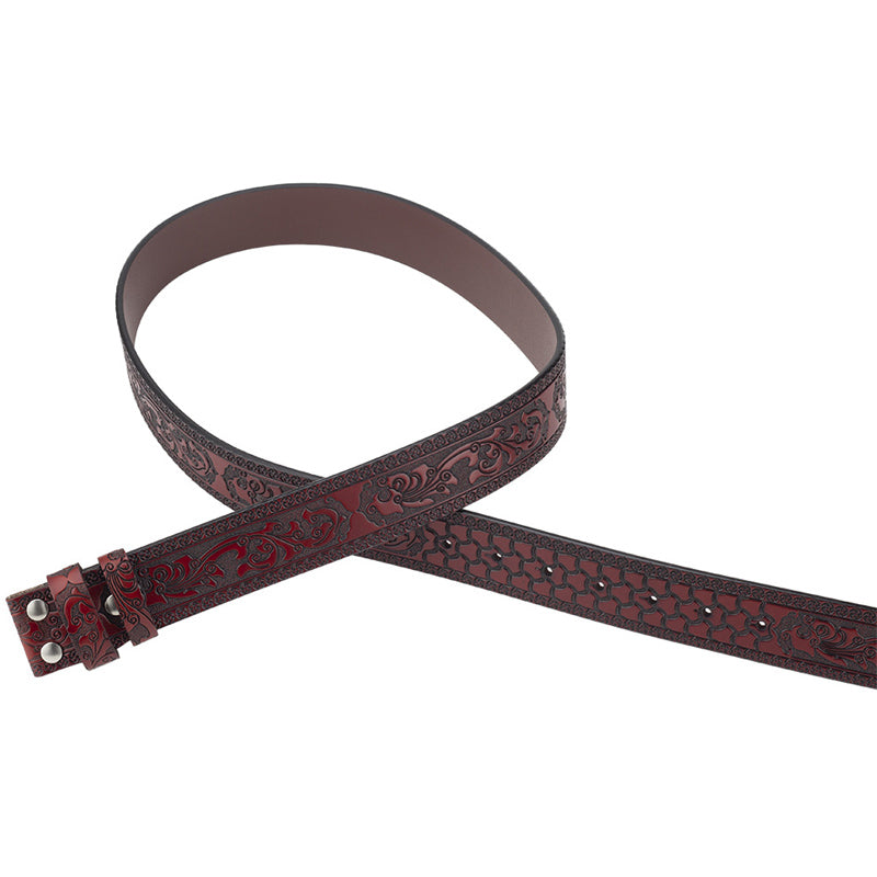 Heren splitleren vintage gegraveerde riem met gladde gesp 03835457U