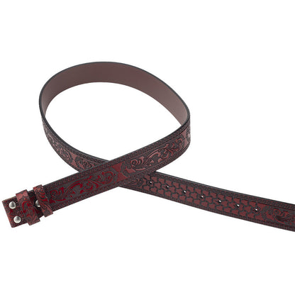 Heren splitleren vintage gegraveerde riem met gladde gesp 03835457U