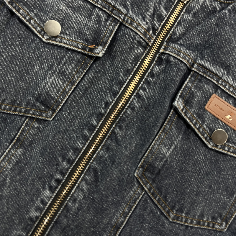 Herren Vintage Jeansjacke mit gewaschenem Baseballkragen und Slim-Fit-Passform