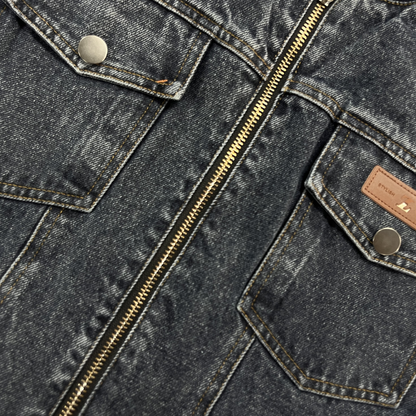 Heren vintage jeansjack met gewassen baseballkraag en slim-fit pasvorm