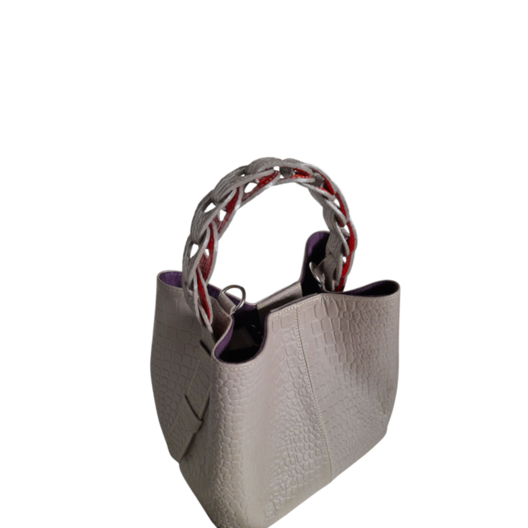 Kleine Lederhandtasche für Frauen Simona Reptil Taupe