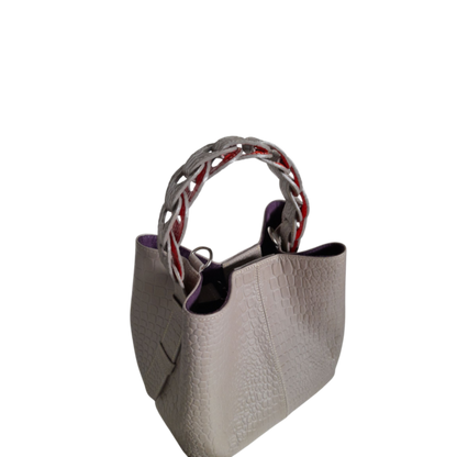 Kleine Lederhandtasche für Frauen Simona Reptil Taupe