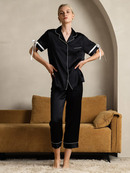 Pure Soie Courtes Manches Pantalon Pyjama Set