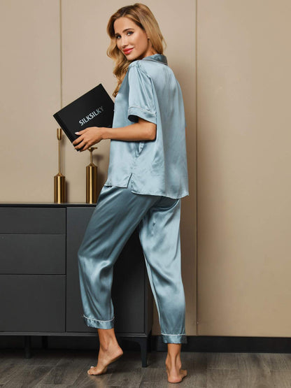 Ensemble de Pyjama en Pure Soie avec Passepoil 2Pcs