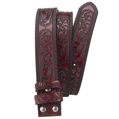 Heren splitleren vintage gegraveerde riem met gladde gesp 03835457U