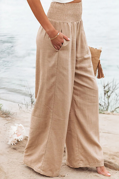High-waisted cotton-linen palazzo trousers