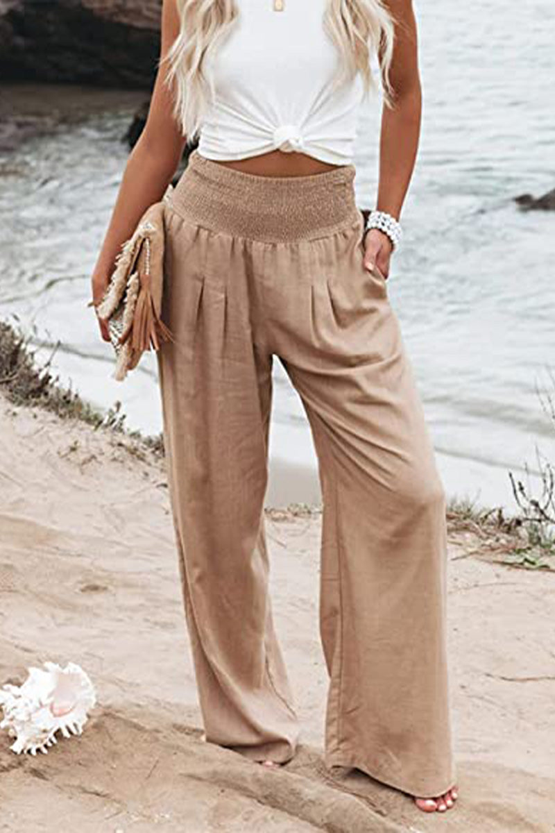 High-waisted cotton-linen palazzo trousers