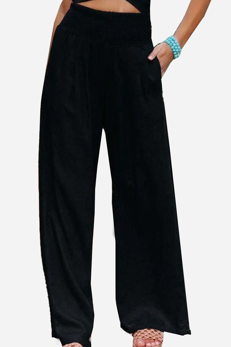 High-waisted cotton-linen palazzo trousers