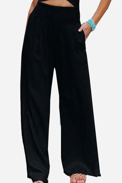 High-waisted cotton-linen palazzo trousers