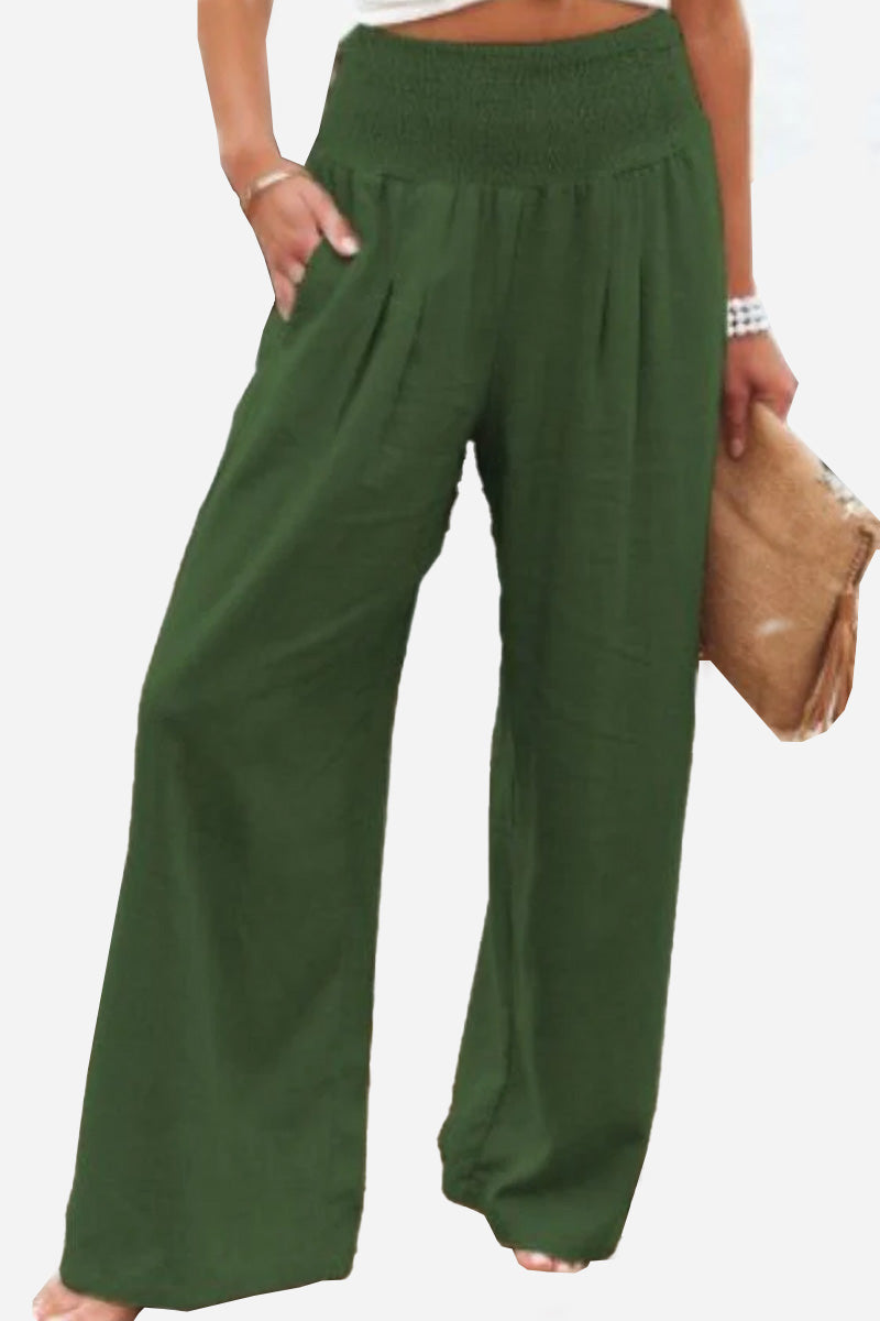 High-waisted cotton-linen palazzo trousers