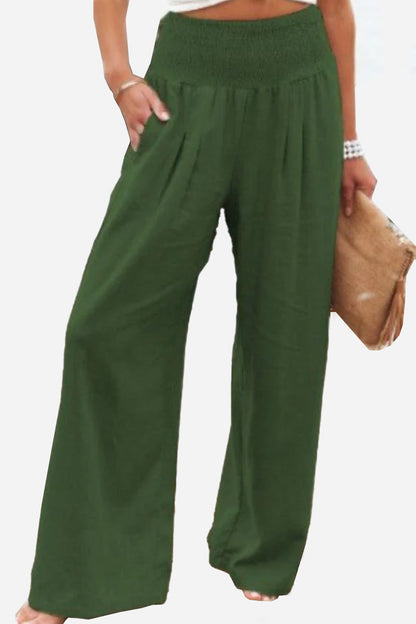 High-waisted cotton-linen palazzo trousers
