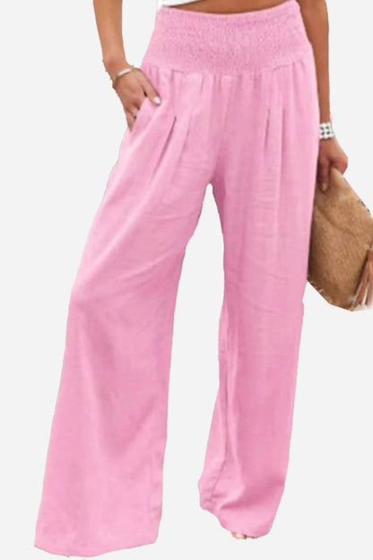 High-waisted cotton-linen palazzo trousers