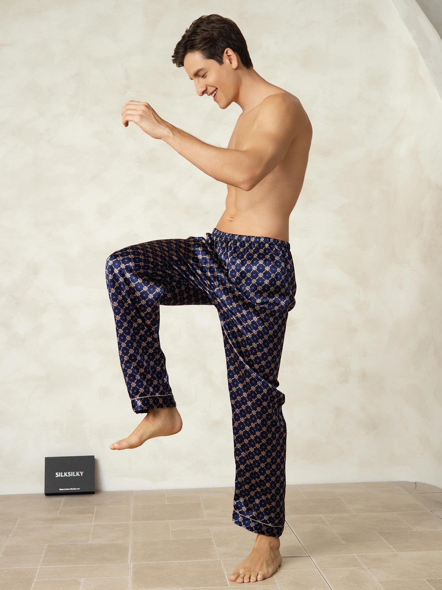 Men's pure silk pyjama bottoms with elastic waistband