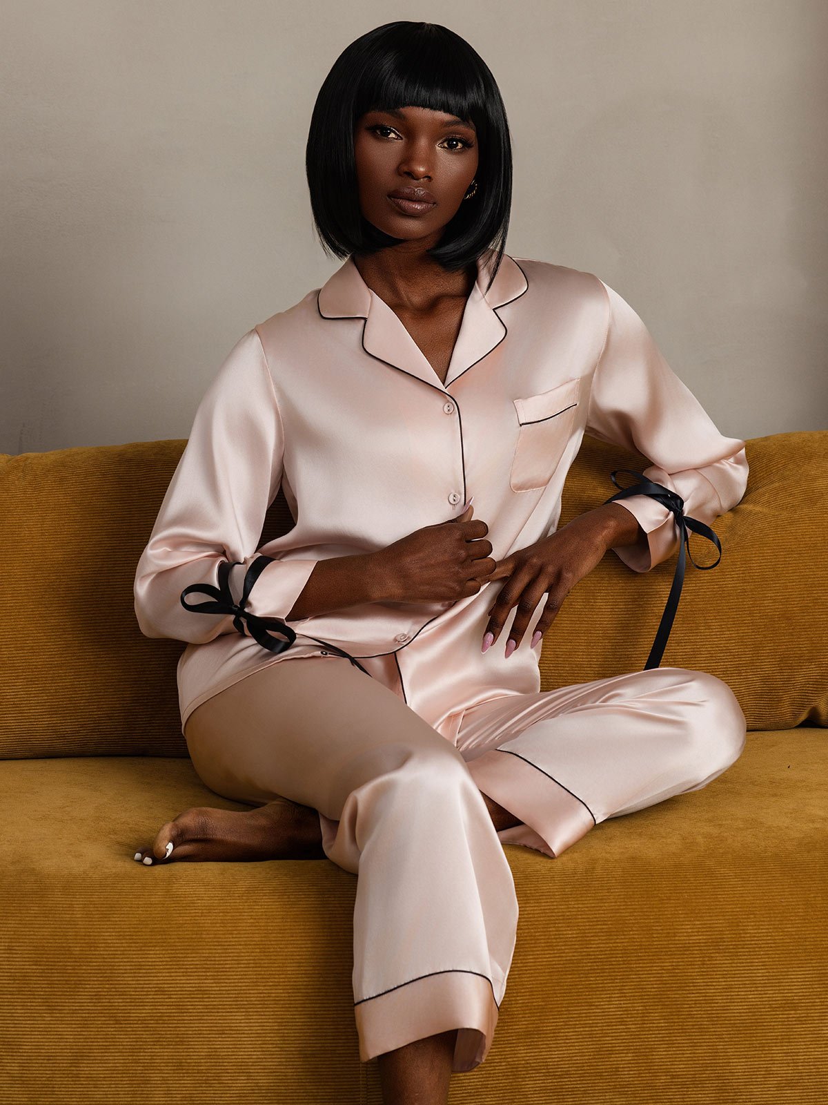 Pure Soie Longues Manches Pantalon Pyjama Set