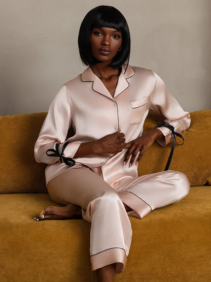 Pure Soie Longues Manches Pantalon Pyjama Set