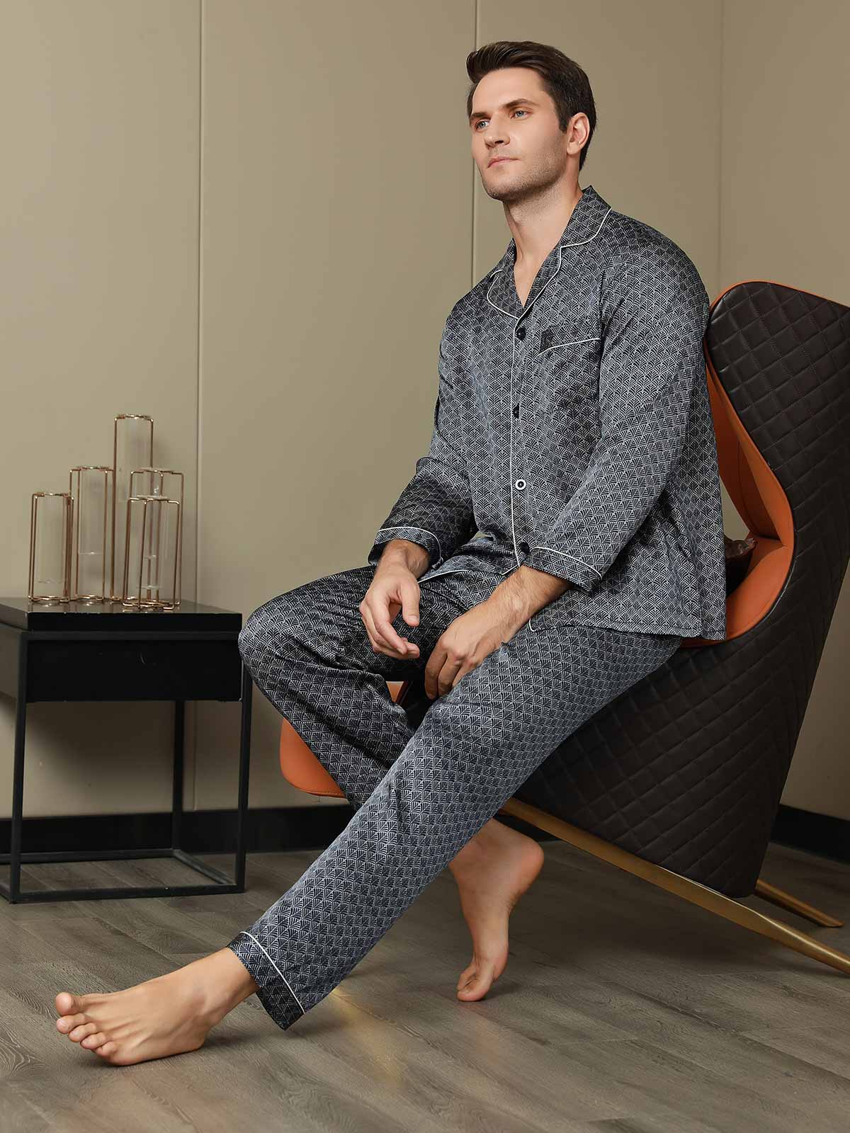 Luxe Zijden Pyjama met Print voor Heren