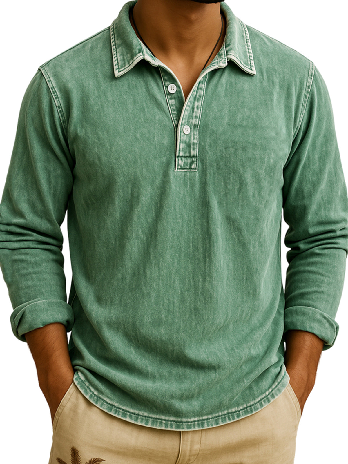 DANIEL PORTLAND™ – Langarm-Poloshirt im Vintage-Waschlook