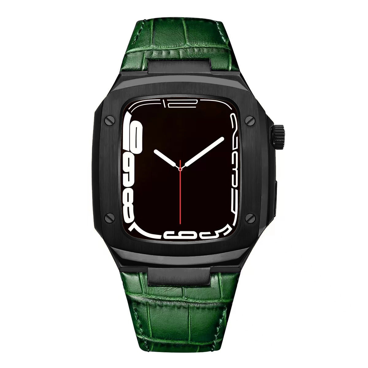 Luxuriöses Metallgehäuse mit Lederarmband für Apple Watch Serie 40/41/44/45 mm