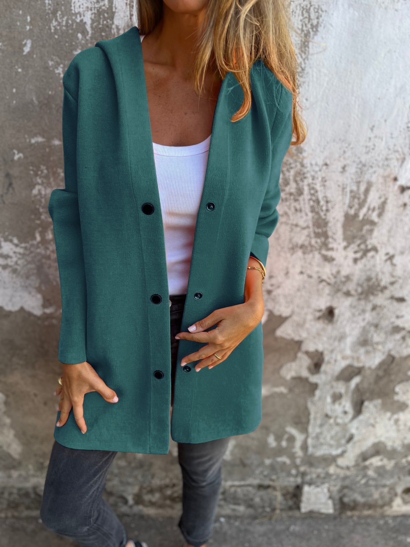 Jacqueline | Losse Hoodie Jas met Knopen