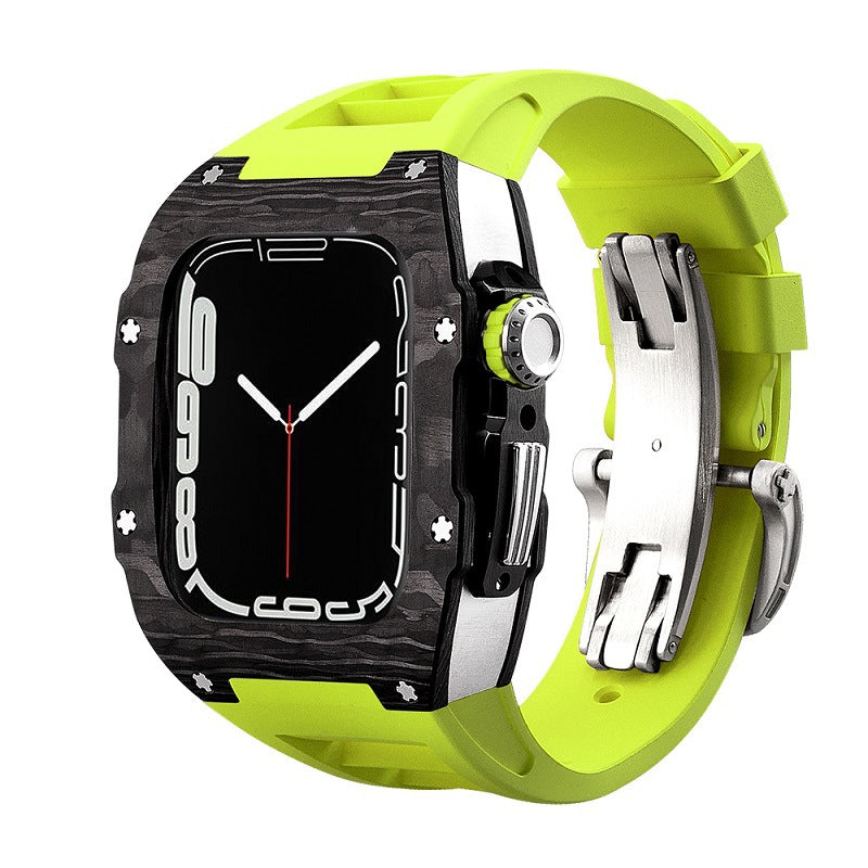 Koolstofvezel en titanium behuizing met fluorrubberen band voor Apple Watch 44/45 mm