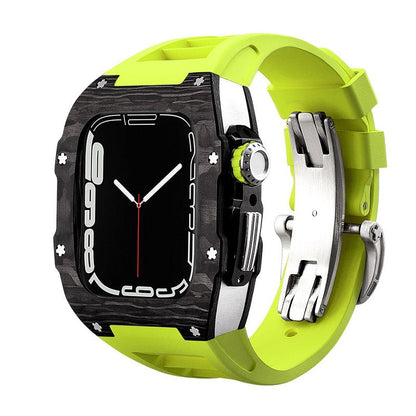 Koolstofvezel en titanium behuizing met fluorrubberen band voor Apple Watch 44/45 mm