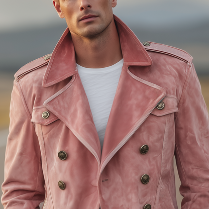 Klassiek retro herenjack in westernstijl met reverskraag, suède epauletten en dubbele rij knopen
