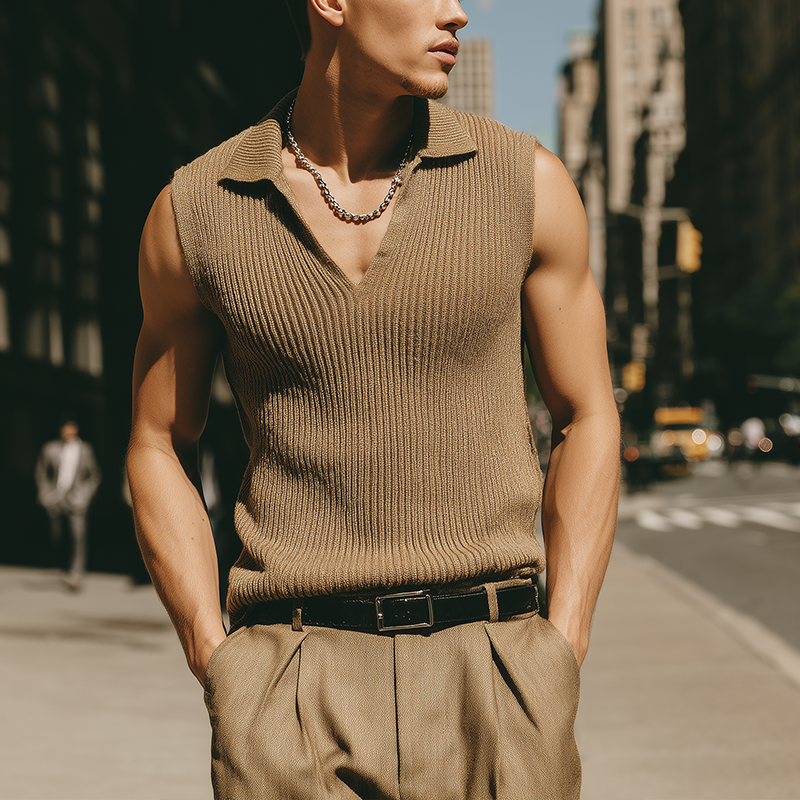 Mannen Zomer Mode Cool Katoen Gebreide Mouwloze Tanktop MTA0558G7P