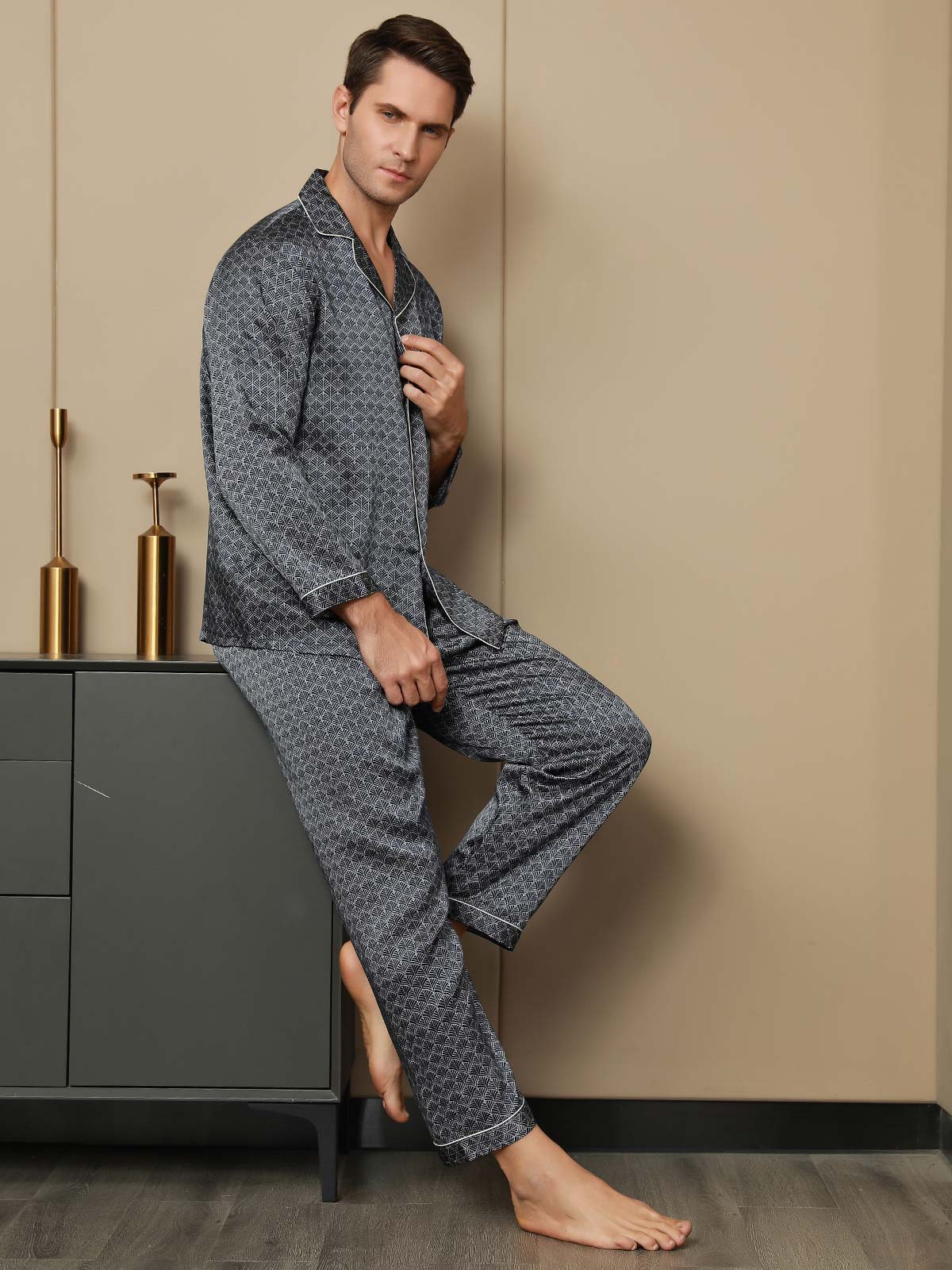 Luxe Zijden Pyjama met Print voor Heren