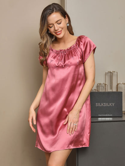 Pure Soie Manches Courtes Mignonne Chemise de Nuit