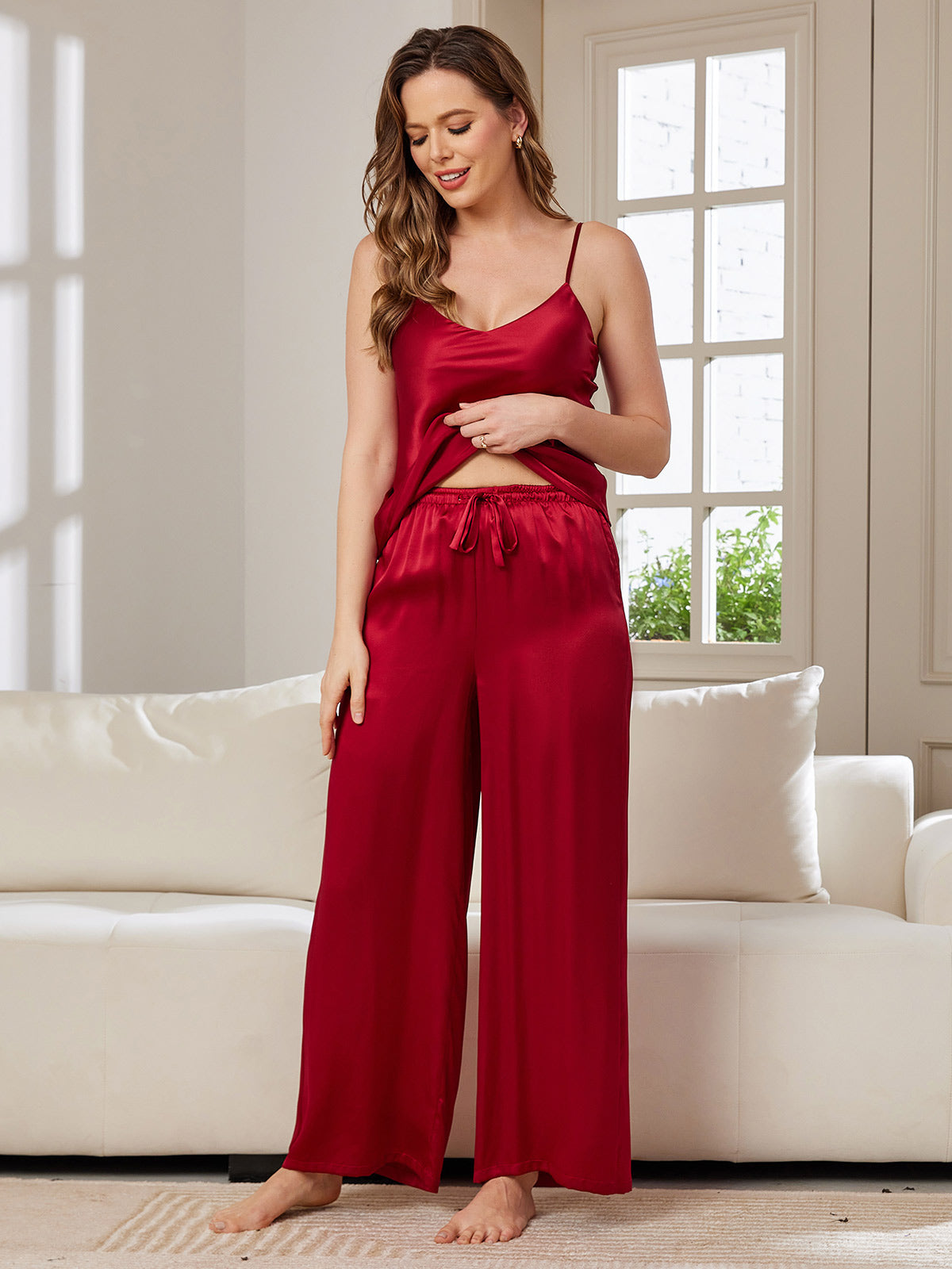 Ensemble pyjama en pure soie avec camisole et pantalon large