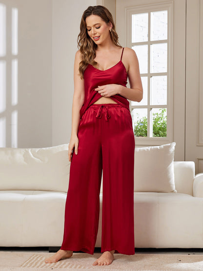 Zijden pyjamaset met camisole en wijde broek