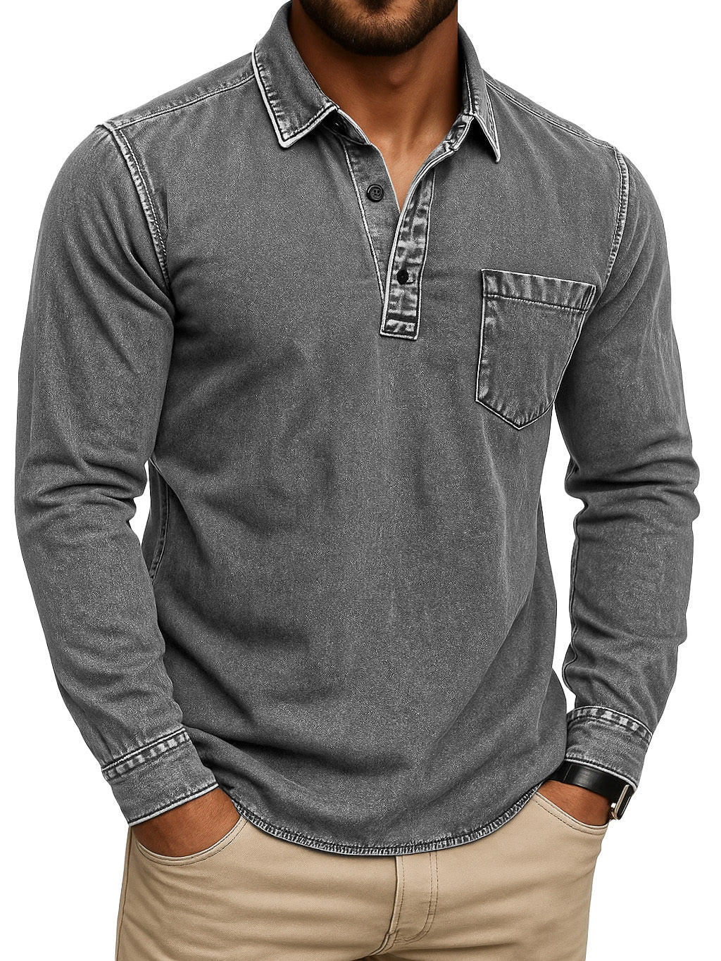 Noah™ I Vintage-Polohemd mit Stehkragen