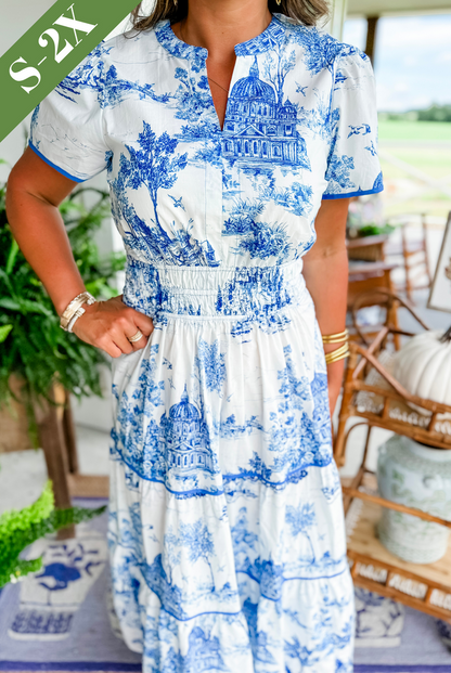 Alexia™ – Vintage Toile Print Maxi Jurk voor Moeiteloze Elegantie