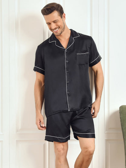 Pyjama Court Classique pour Homme en Pure Soie 2Pcs