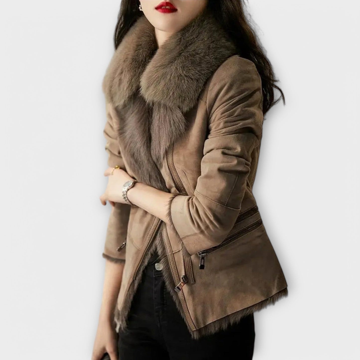 Lammfelljacke mit Pelzkragen