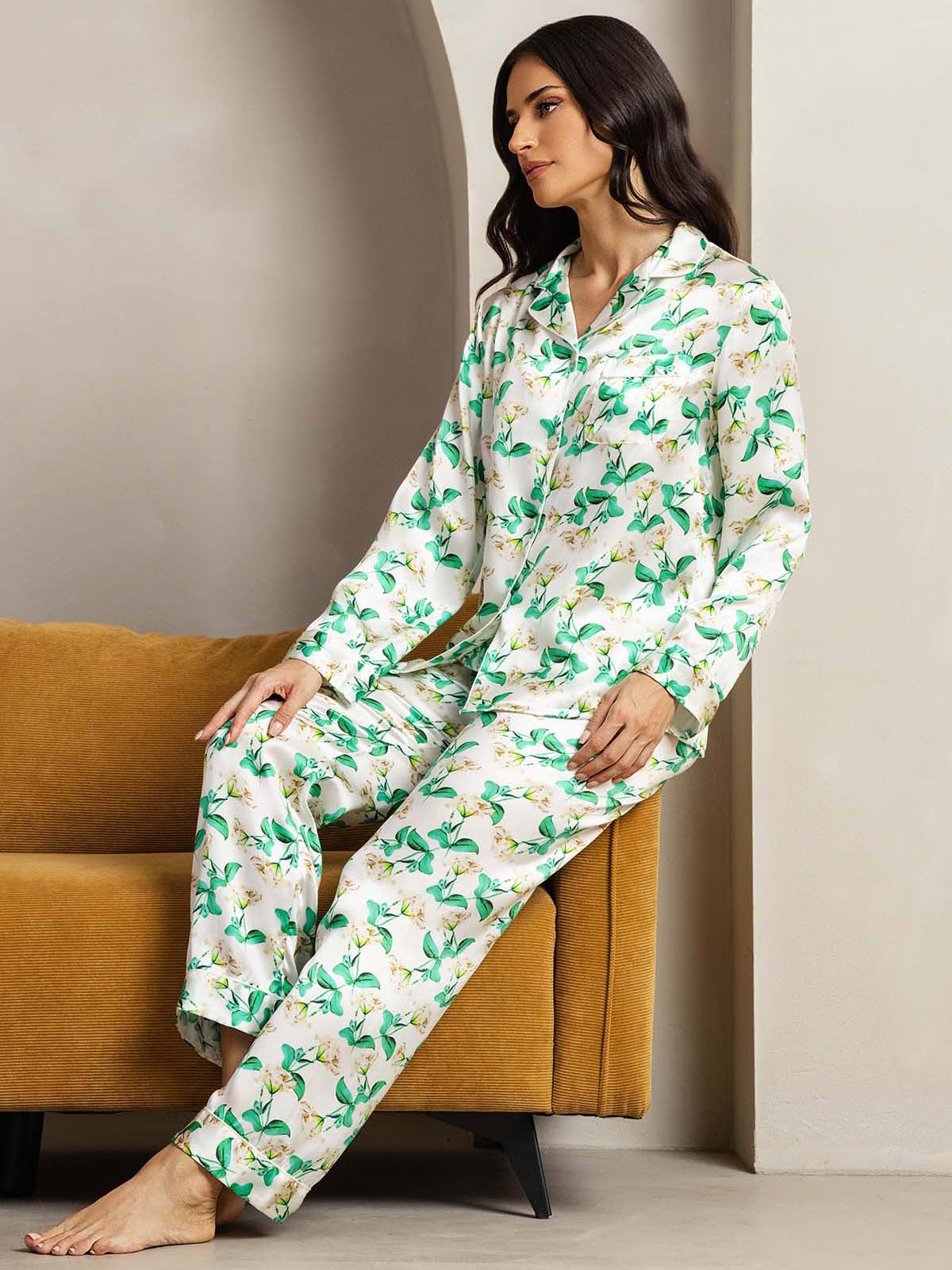 Klassieke Pyjama van Pure Zijde met Biesrand, 2-delig