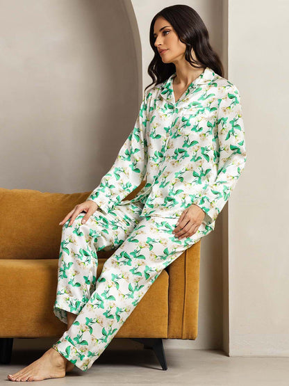 2-teiliges Damen-Pyjama-Set aus reiner Seide mit Paspelierung