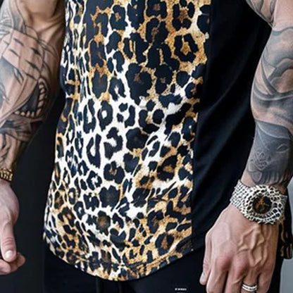 Herren Lässiges Rundhals Tanktop mit Leopardenmuster und Patchwork 63099234M