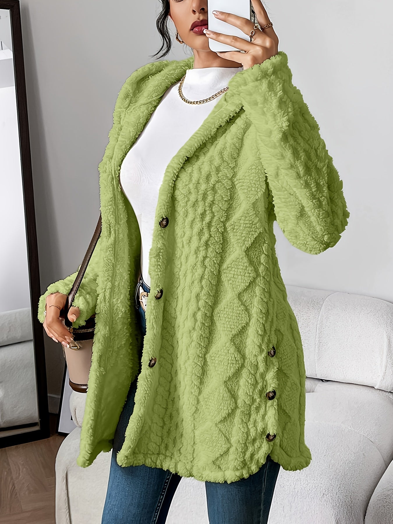 Paula™ - Flauschige Kapuzenstrickjacke mit Diamantmuster