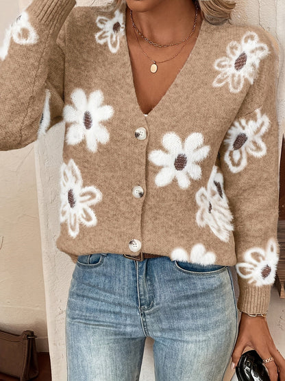 Pascale | Strikket Cardigan med Blomsterprint