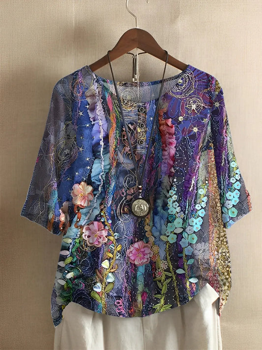Barneys New York | Faser Kunst A-lijn Bloemen T-shirt