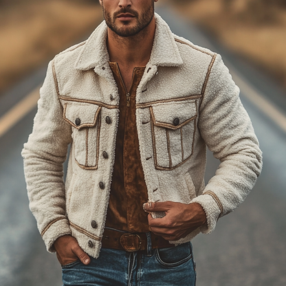 Herrenjacke aus warmem Polar-Fleece mit Reverskragen und einreihigem Knopfverschluss