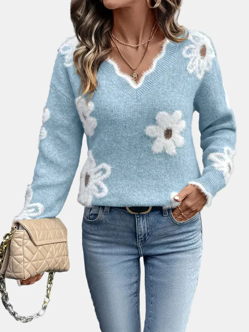 Elara™ | V-hals pullover met bloemenprint