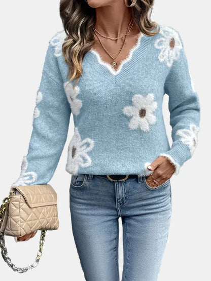 Elara™ | V-hals pullover met bloemenprint