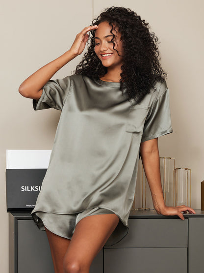 Ensemble Pyjama Court En Soie Oversize Pour Femmes