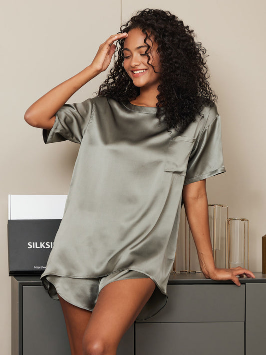 Pyjama met korte mouwen van pure zijde