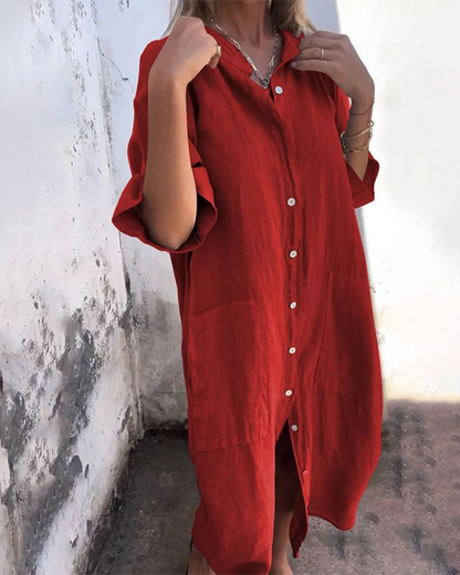 Connie™ – Boho-Inspired Casual Shirt Dress in Breezy Knee-Length